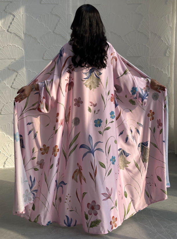 N094 - Floral A cut pink abaya