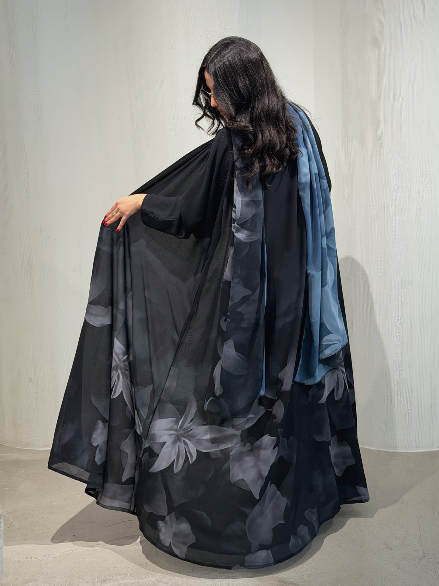 N170 - Chiffon grey A cut abaya with matching headscarf