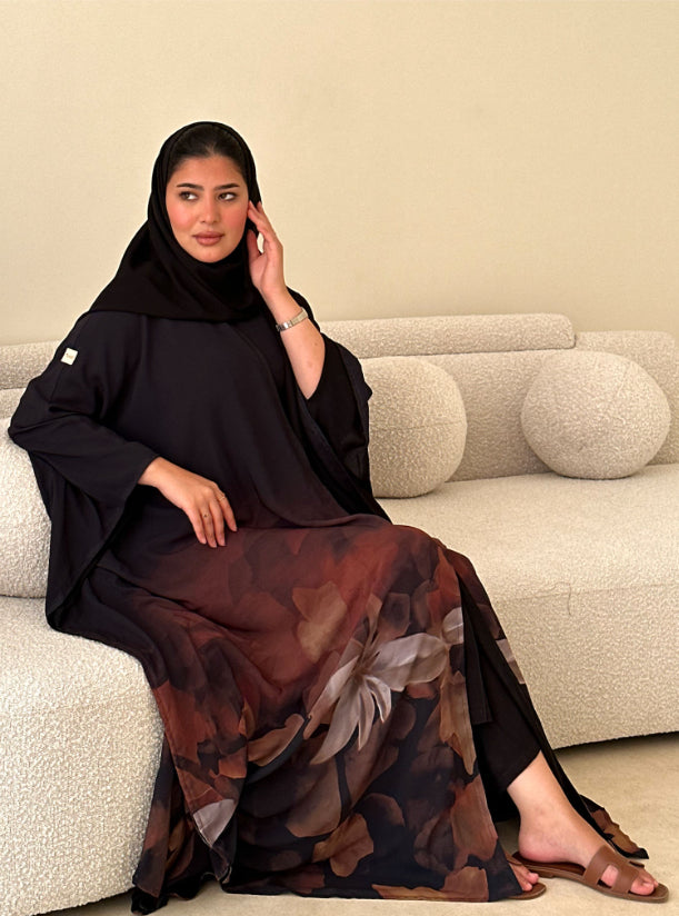 N090 - Black & brown shades Print Abaya