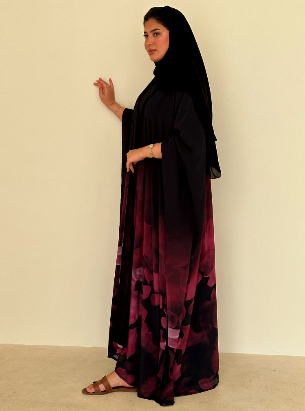 N089 - Black & pink shades Print Abaya