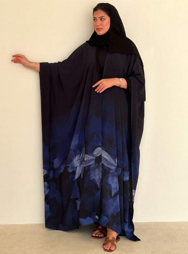 N091 - Black & purple shades Print Abaya
