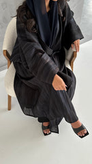 N100 - Black pleated linen abaya