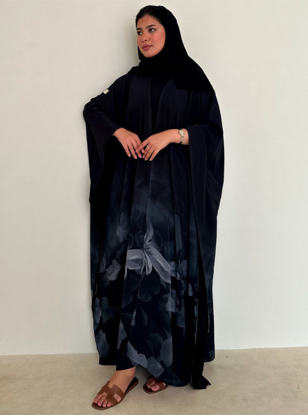 N088 - Black & Grey Print Abaya