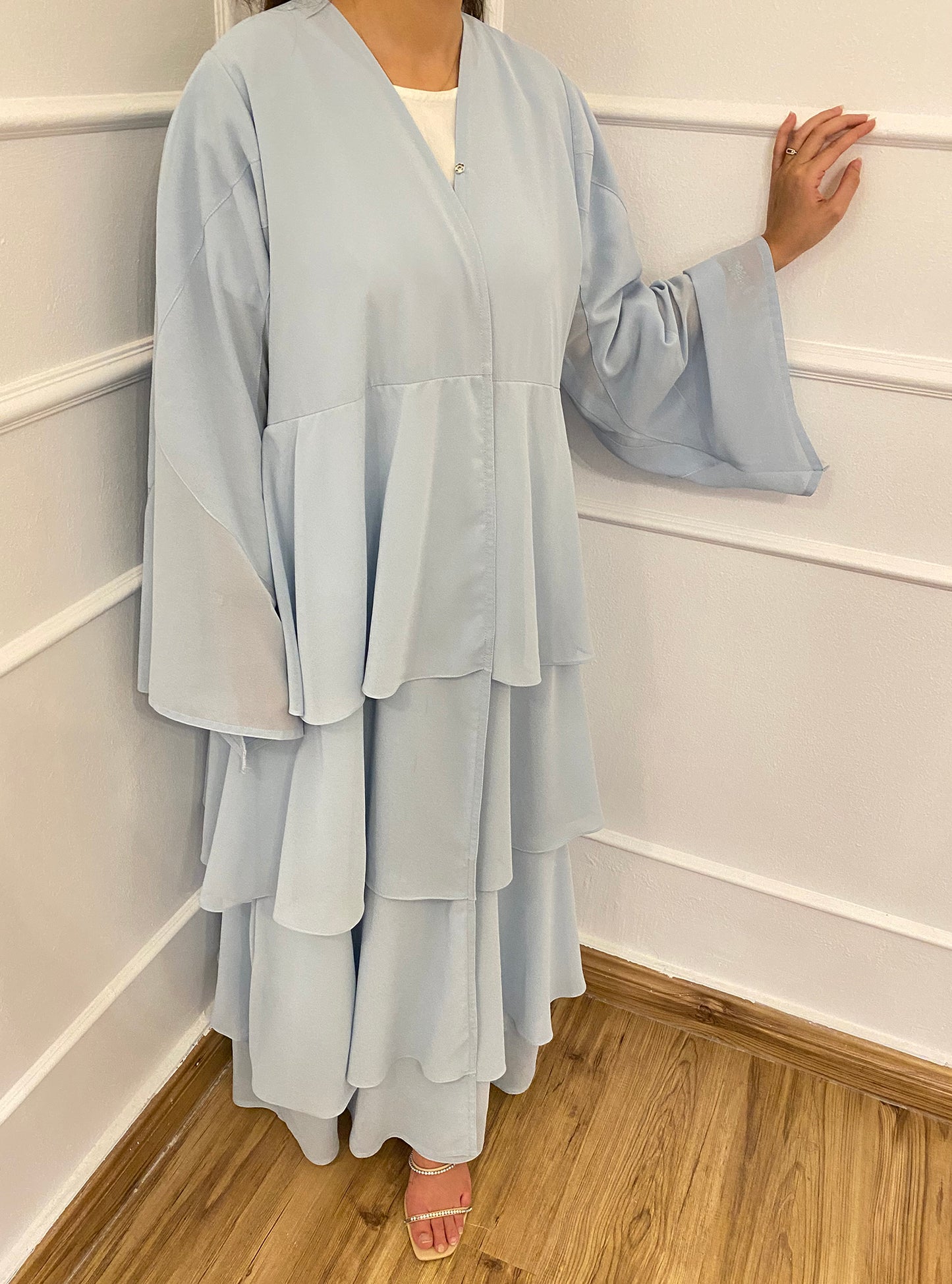 N081 - Ruffles baby blue abaya