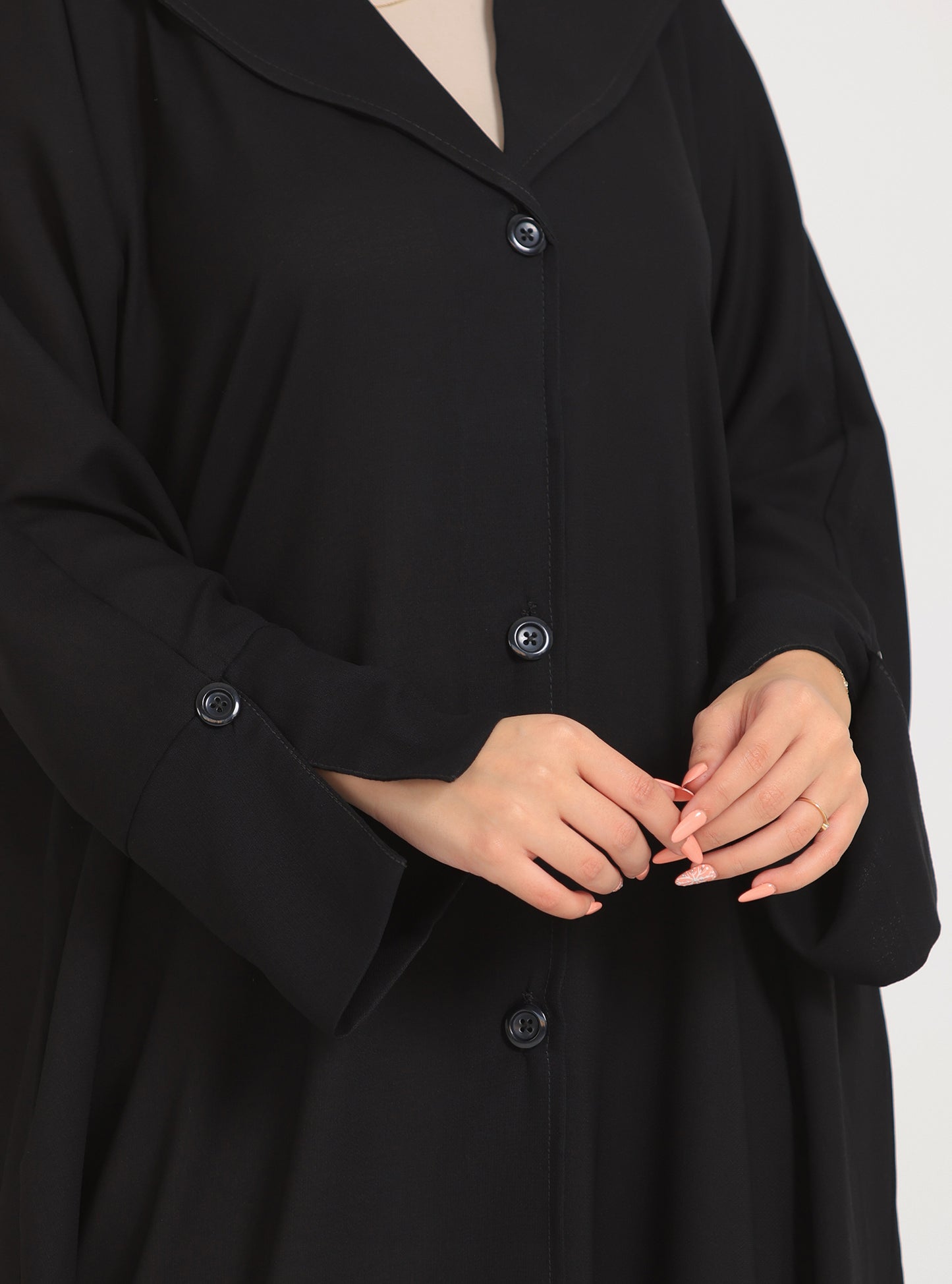 N010 - Black A-line jacket buttons abaya