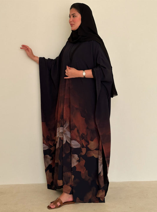 N090 - Black & brown shades Print Abaya
