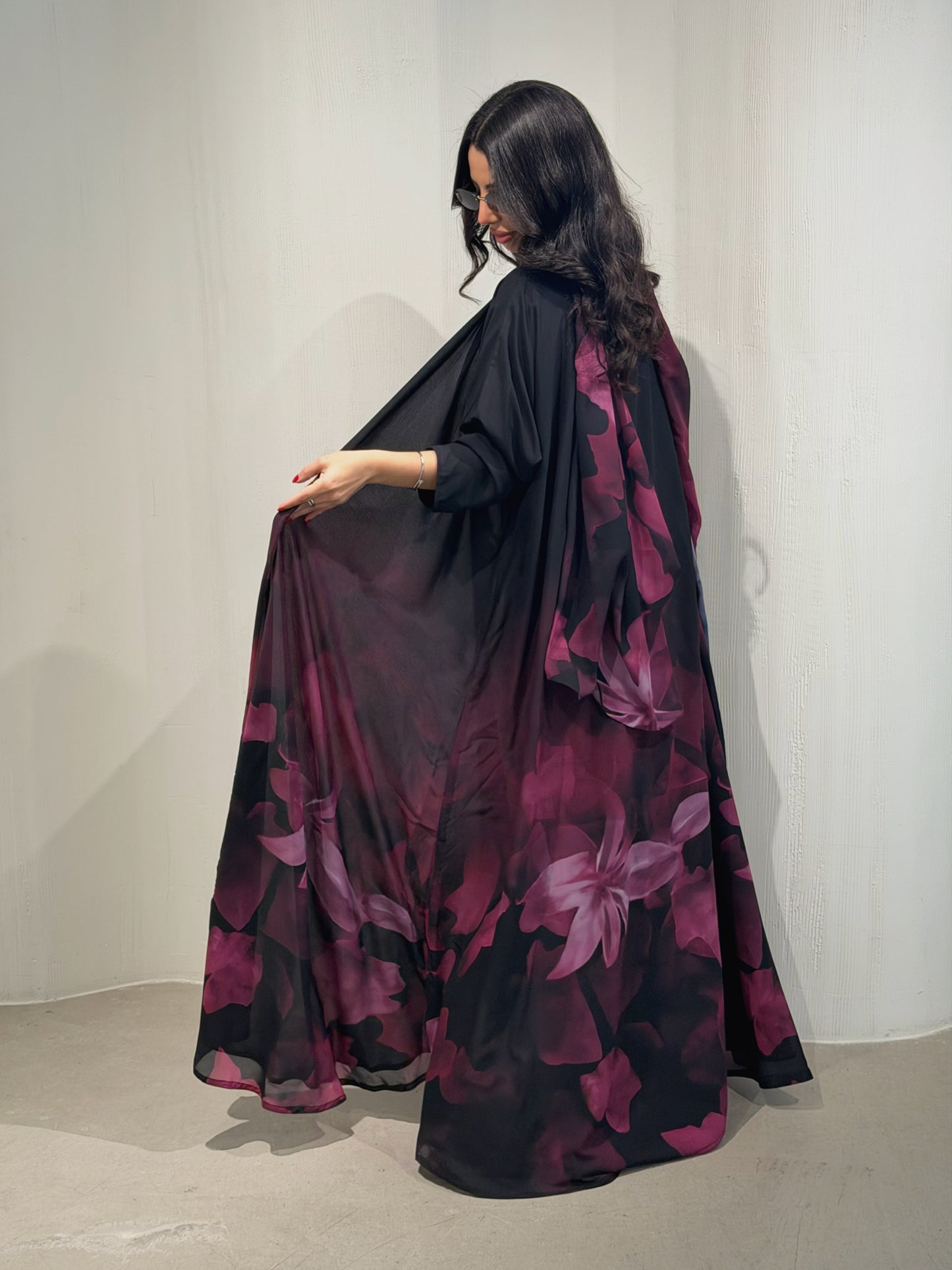 N172 - Chiffon fuchsia A cut abaya with matching headscarf