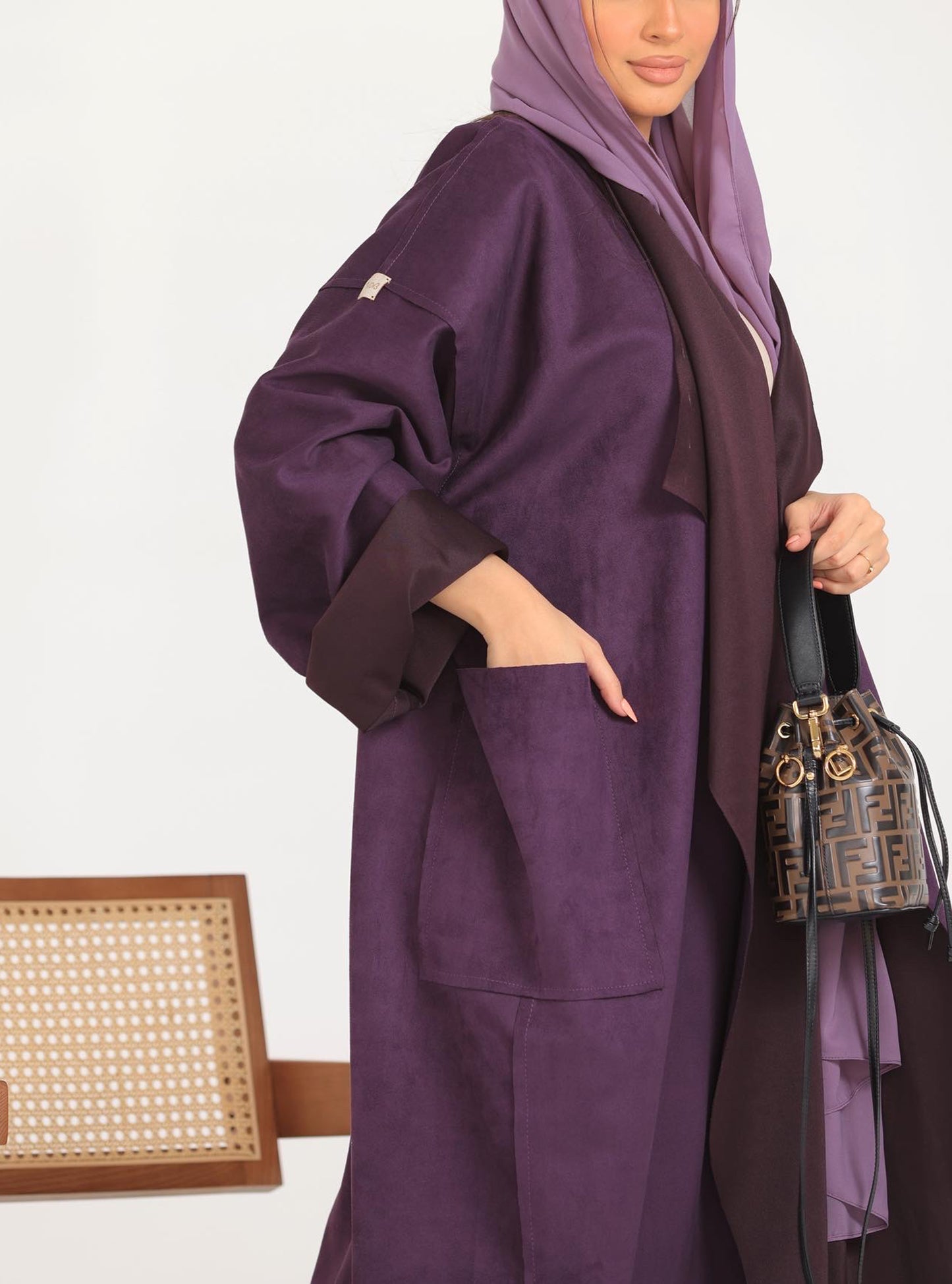N006 - Chamois two-toned purple trench coat Abaya