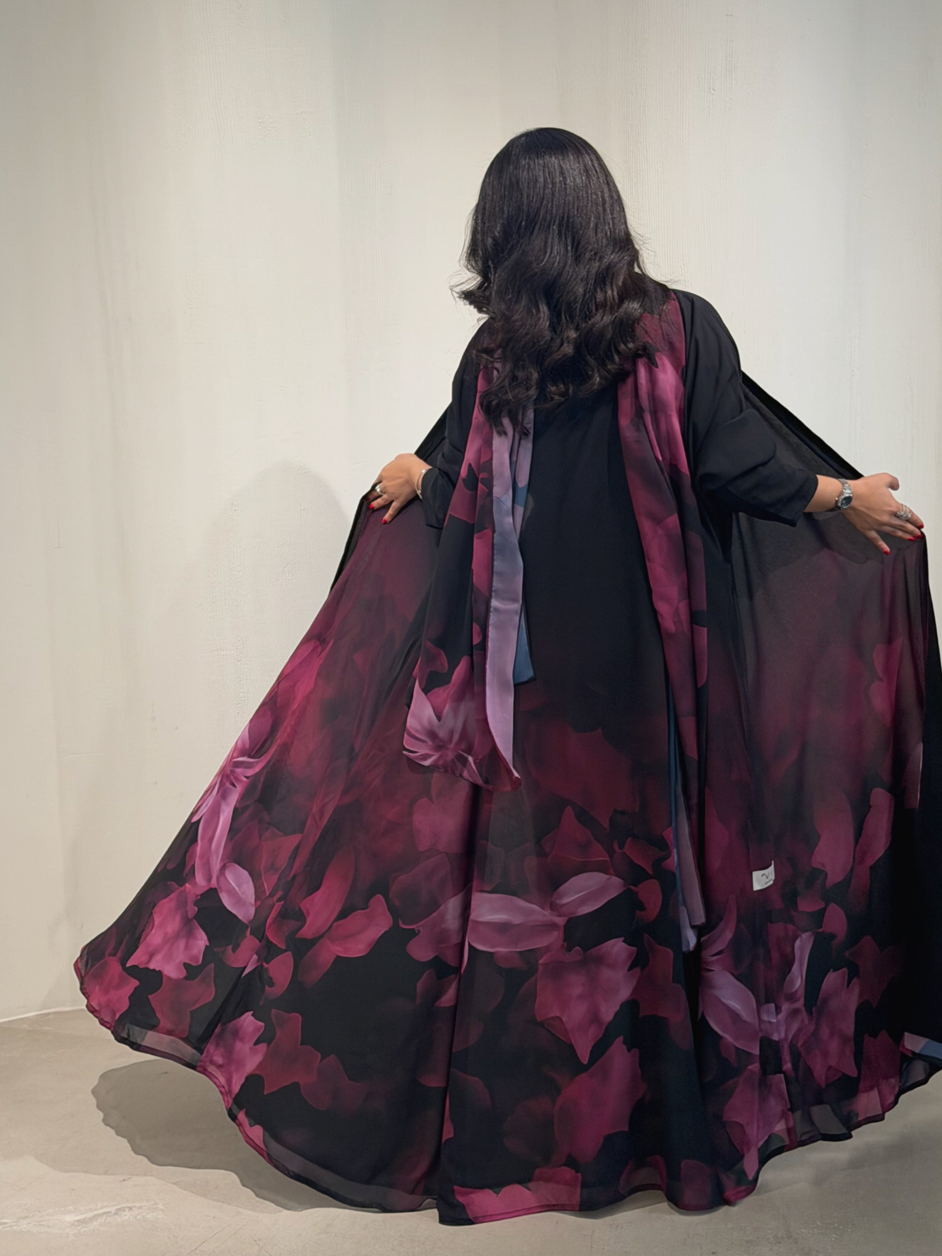 N172 - Chiffon fuchsia A cut abaya with matching headscarf