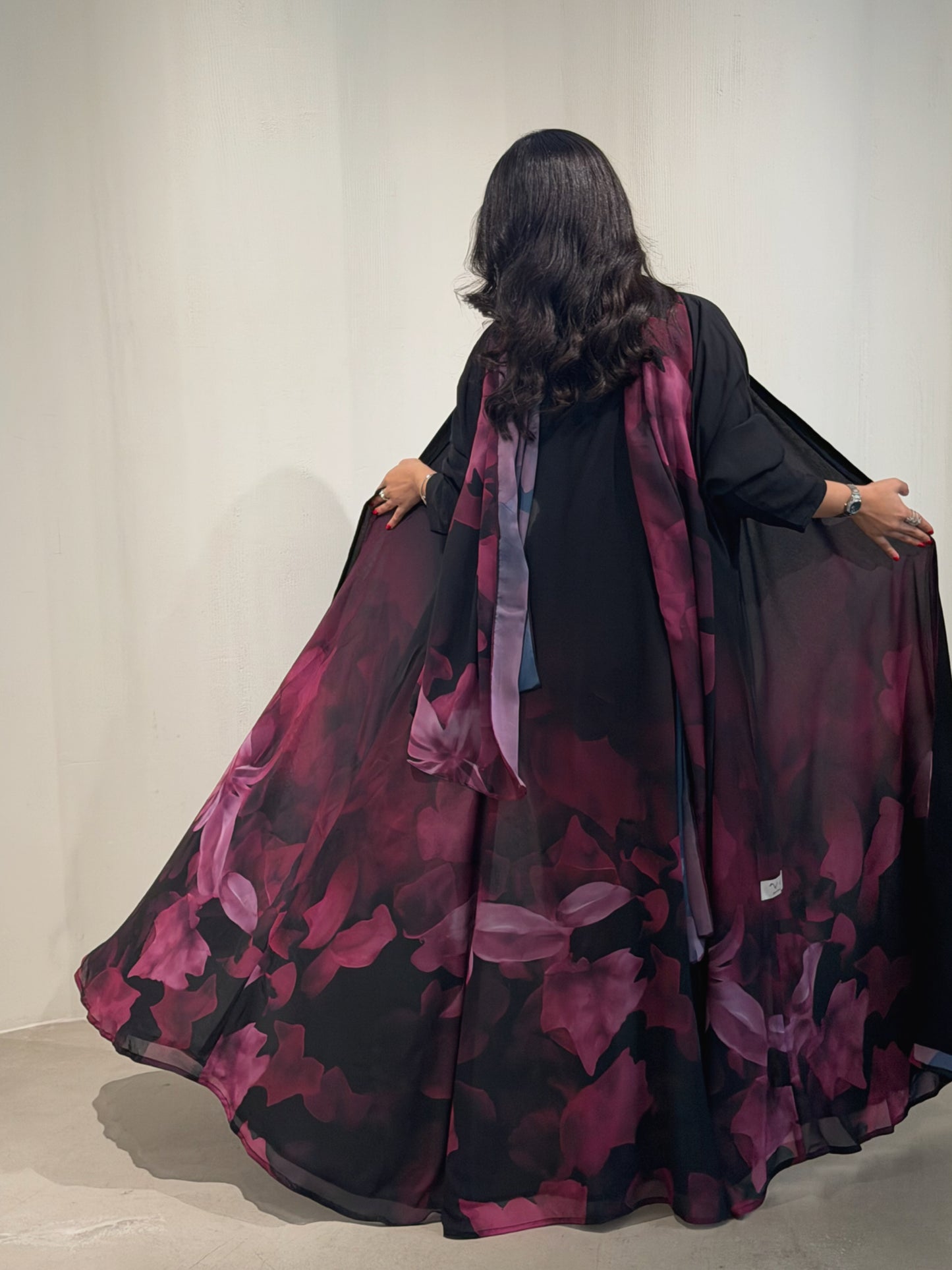 N172 - Chiffon fuchsia A cut abaya with matching headscarf