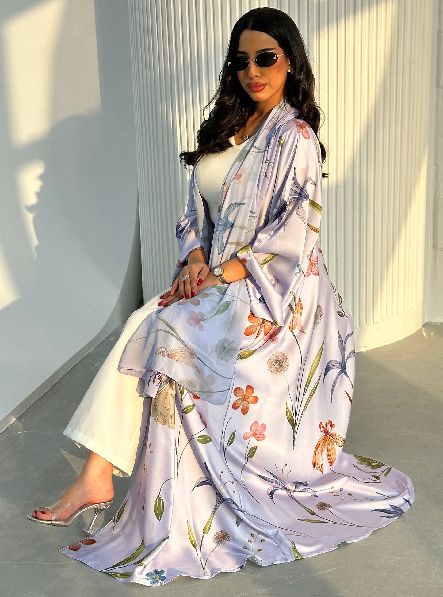 N095 - Floral A cut purple abaya