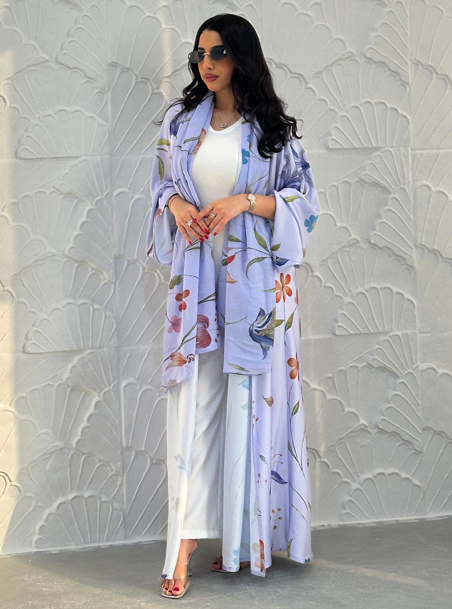 N095 - Floral A cut purple abaya