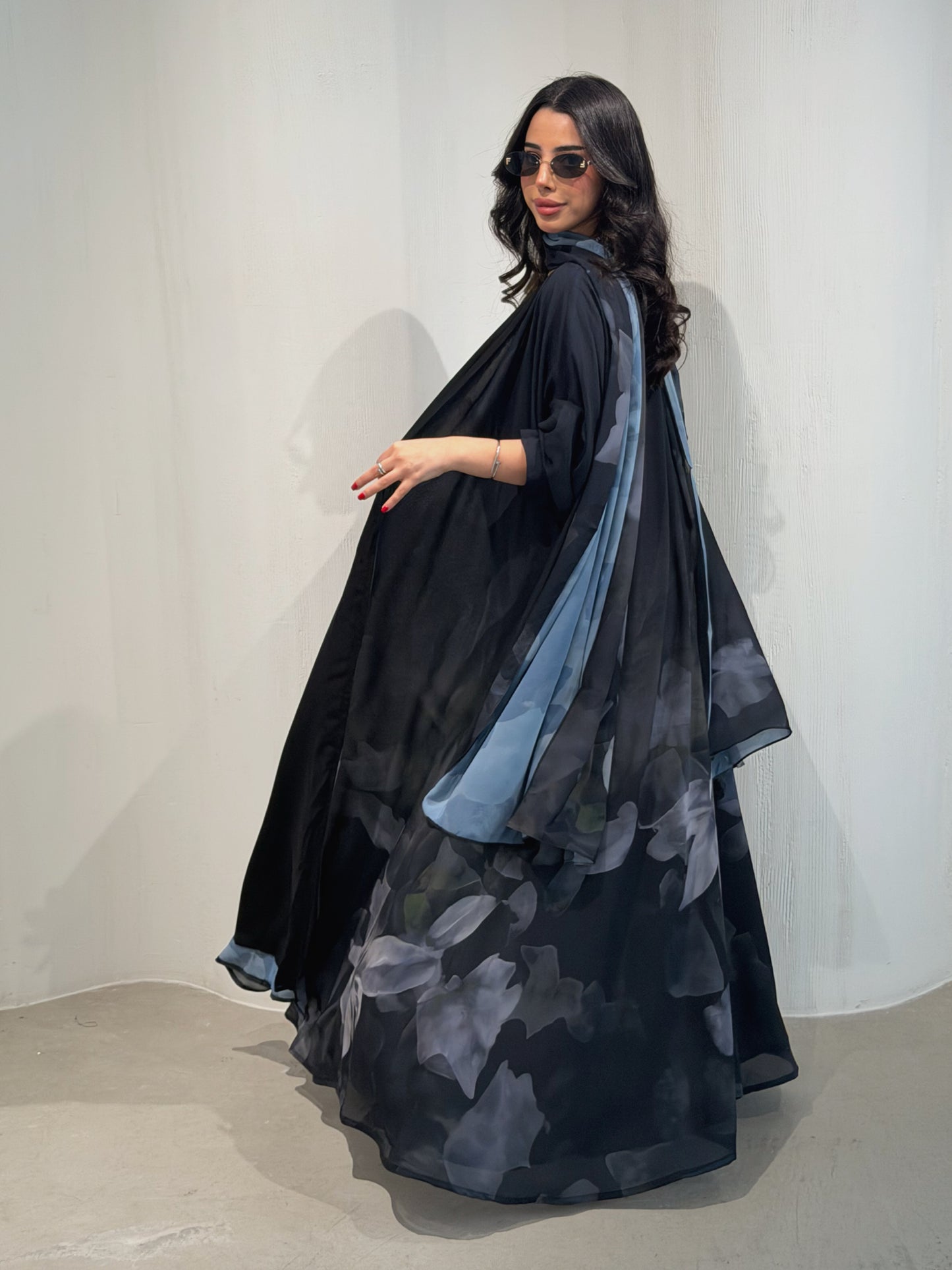 N173 - Chiffon army green A cut abaya with matching headscarf