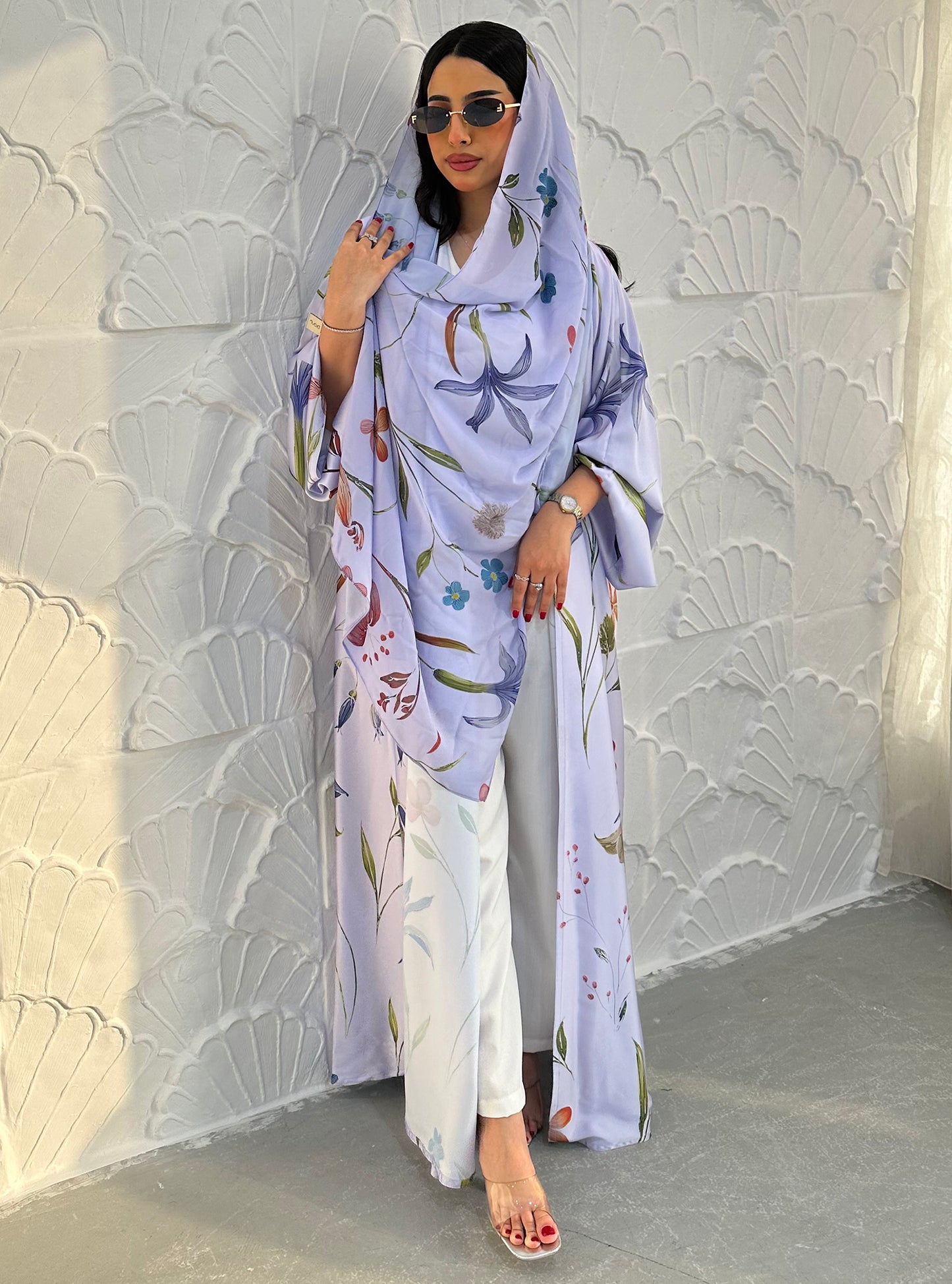 N095 - Floral A cut purple abaya