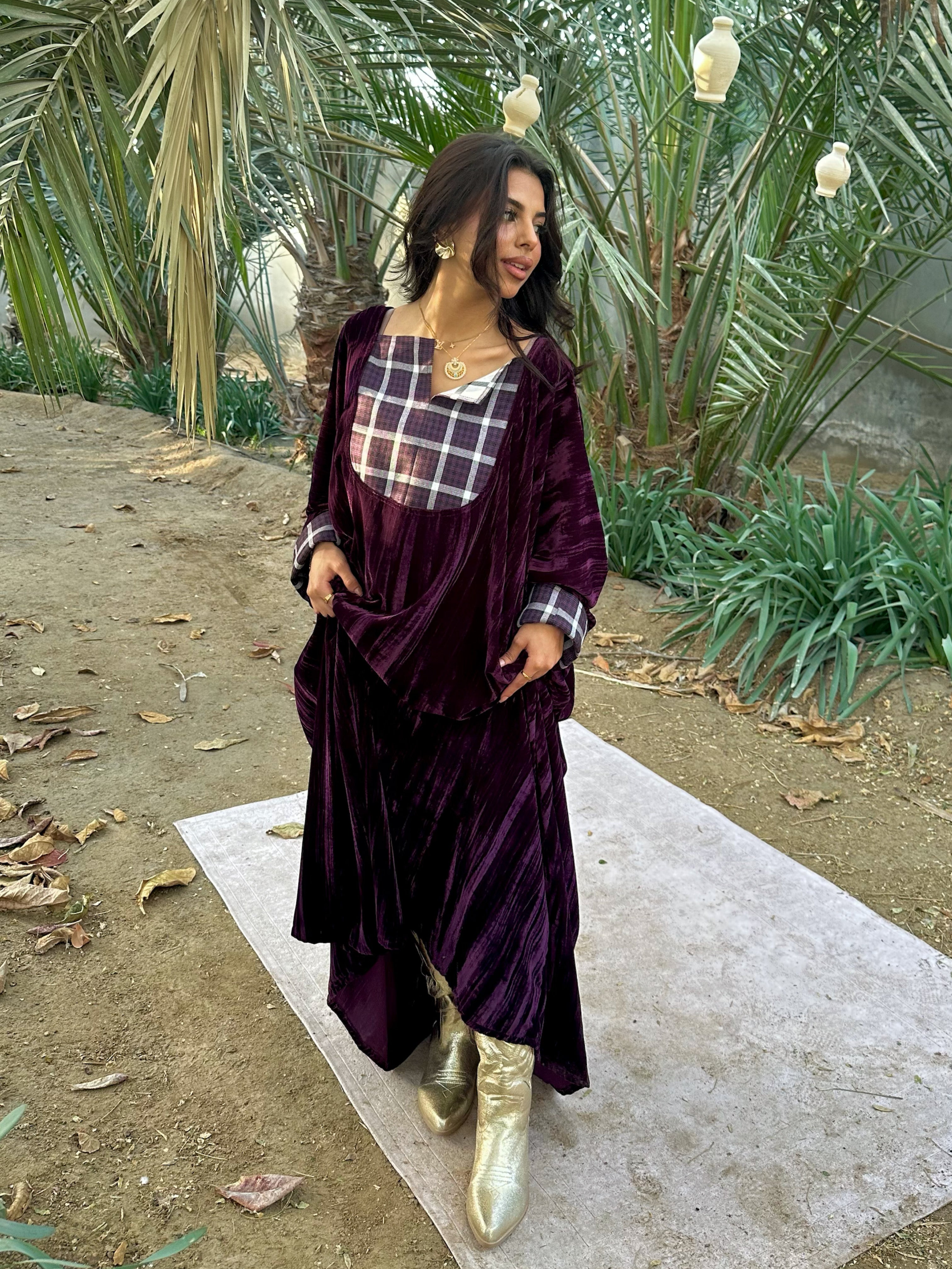 N155 - Velvet plaid kaftan