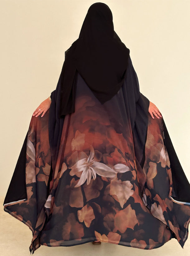 N090 - Black & brown shades Print Abaya