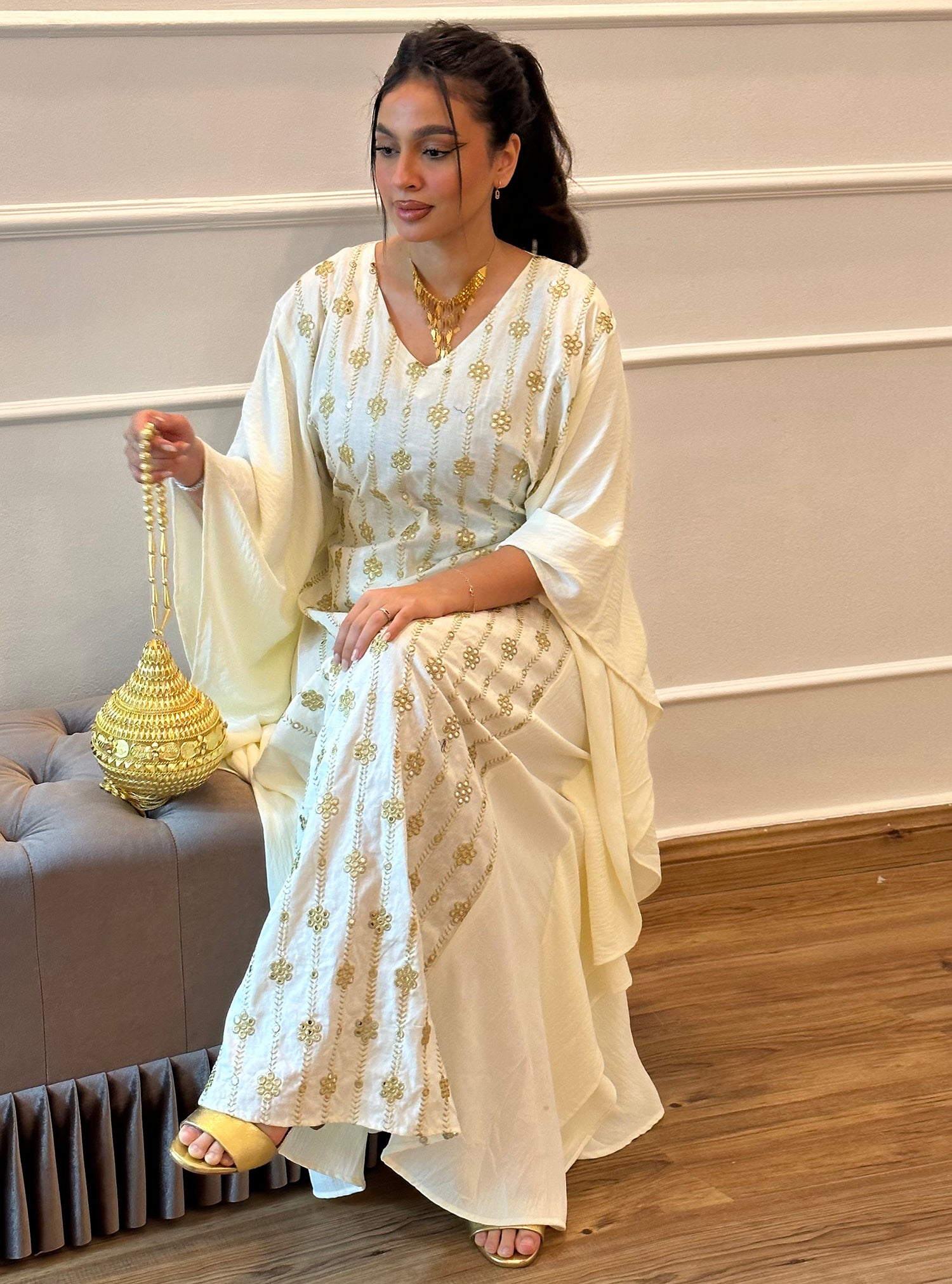 N035 - Off white linen kaftan