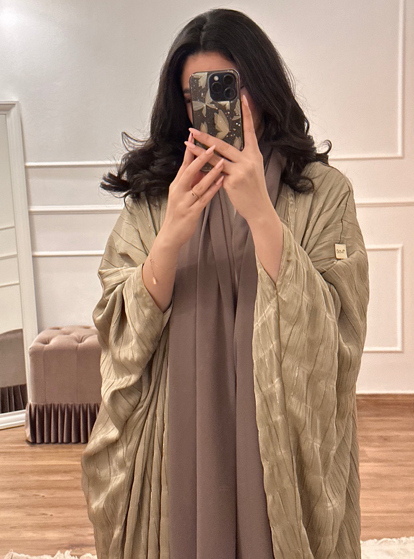 N075 - Glittery Olive abaya