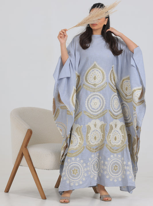 N018 - Pastel blue  embroidery jalabiya