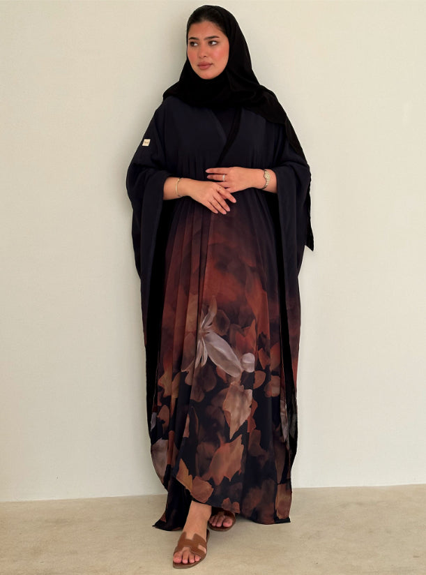 N090 - Black & brown shades Print Abaya