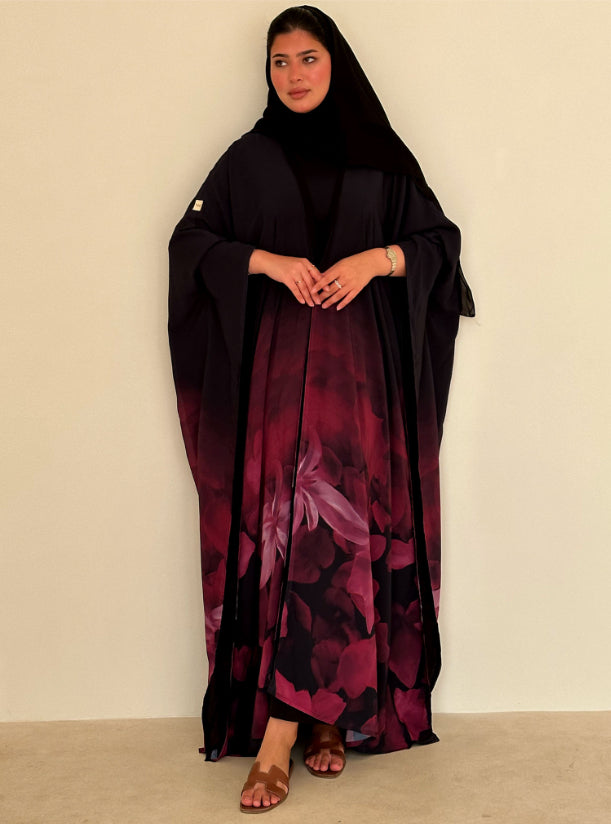 N089 - Black & pink shades Print Abaya