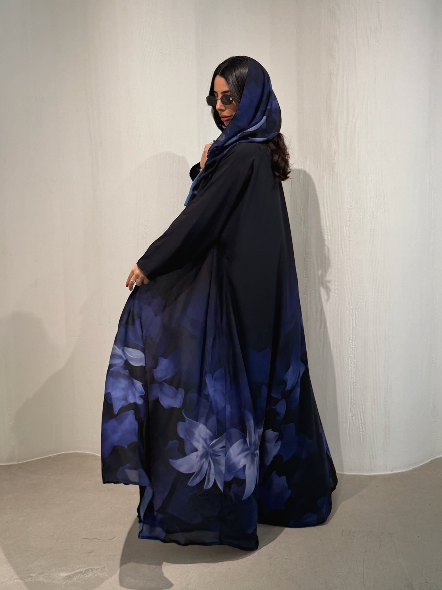 N171 - Chiffon purple A cut abaya with matching headscarf