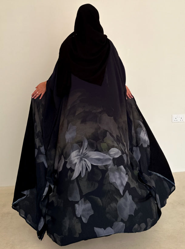N092 - Black & jungle green shades Print Abaya