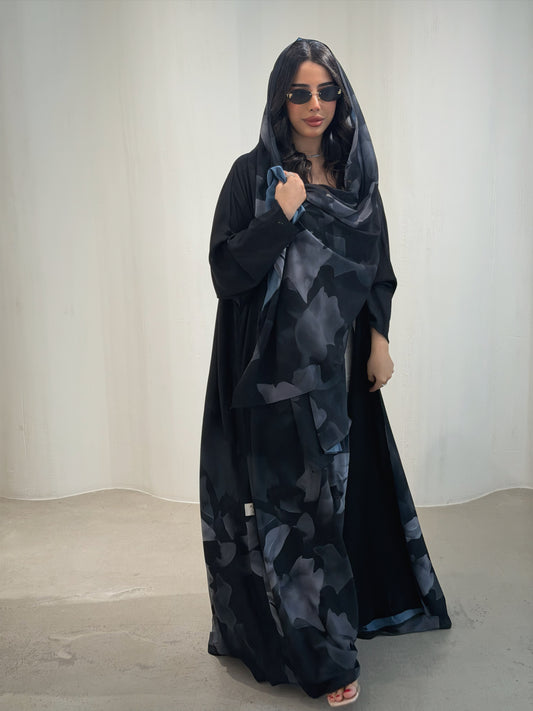 N170 - Chiffon grey A cut abaya with matching headscarf