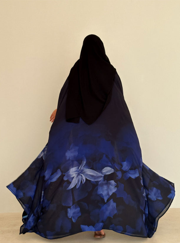 N091 - Black & purple shades Print Abaya
