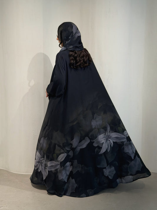 N173 - Chiffon army green A cut abaya with matching headscarf