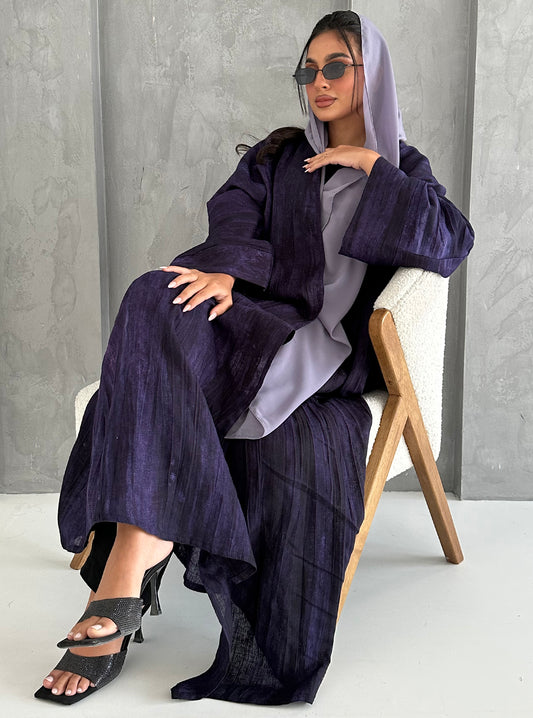 N024 - Purple pleated linen abaya