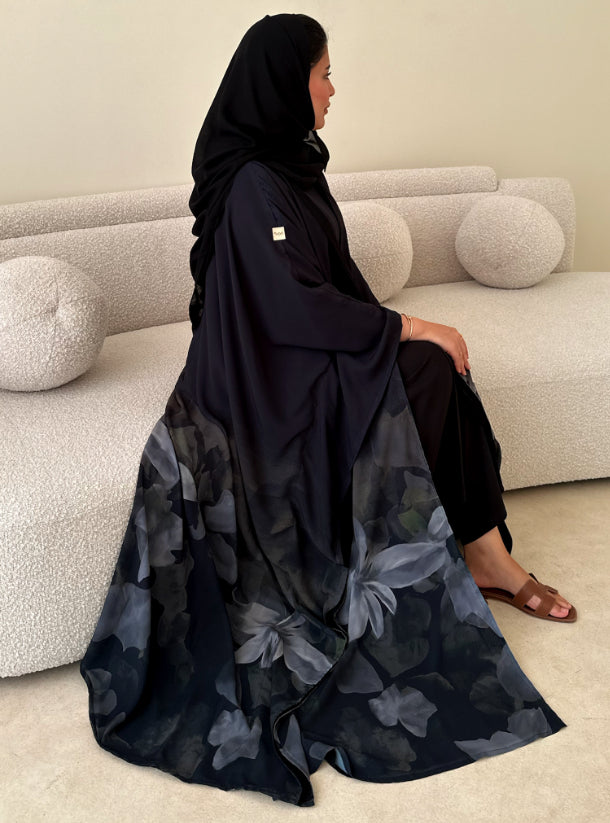 N092 - Black & jungle green shades Print Abaya