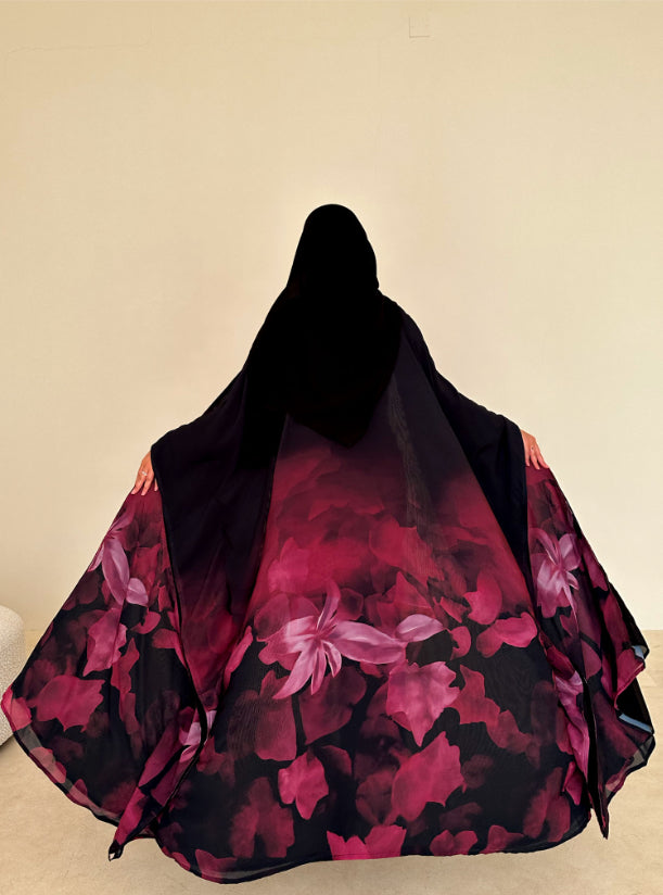 N089 - Black & pink shades Print Abaya