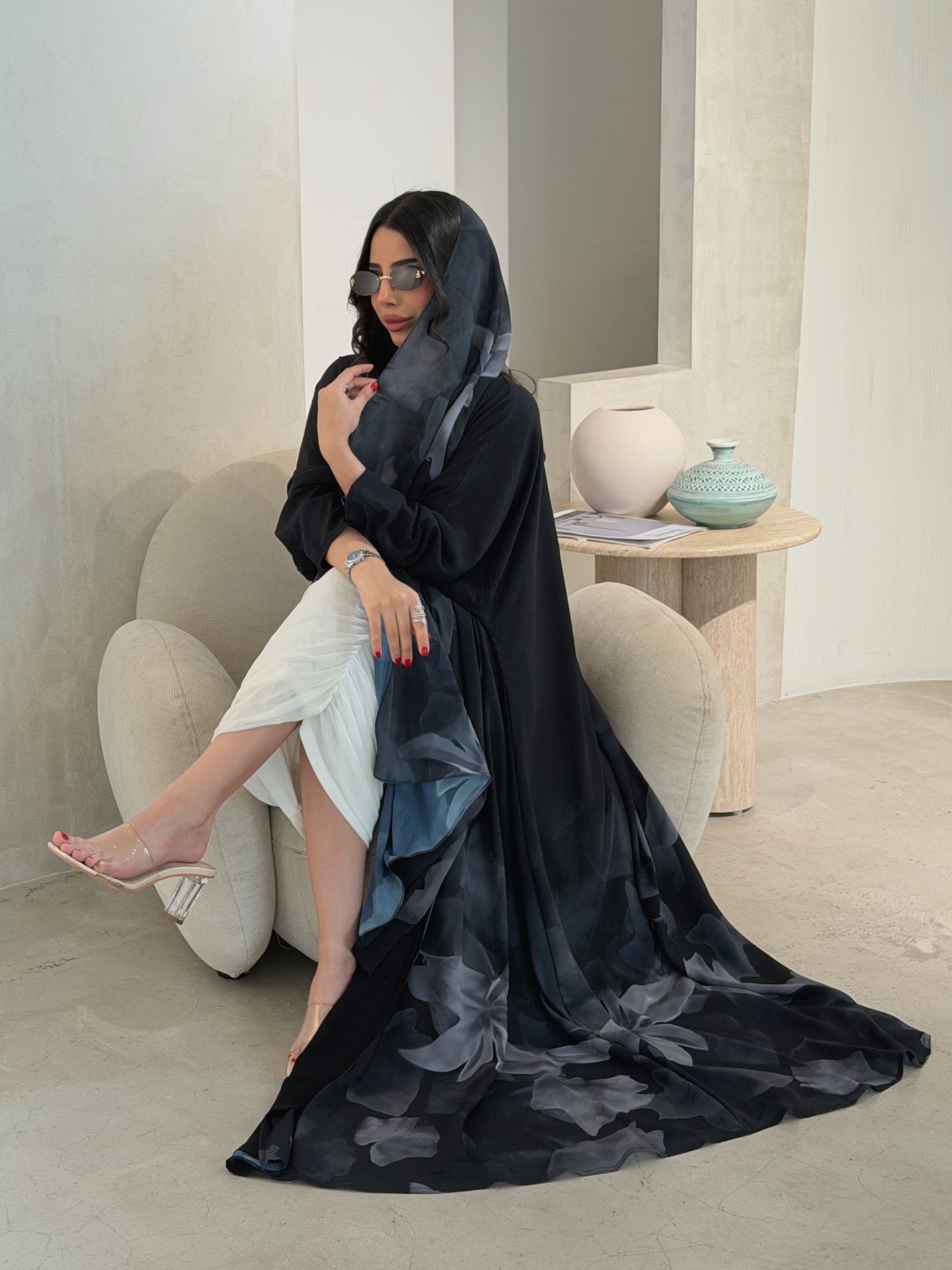 N170 - Chiffon grey A cut abaya with matching headscarf