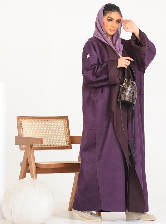 N006 - Chamois two-toned purple trench coat Abaya