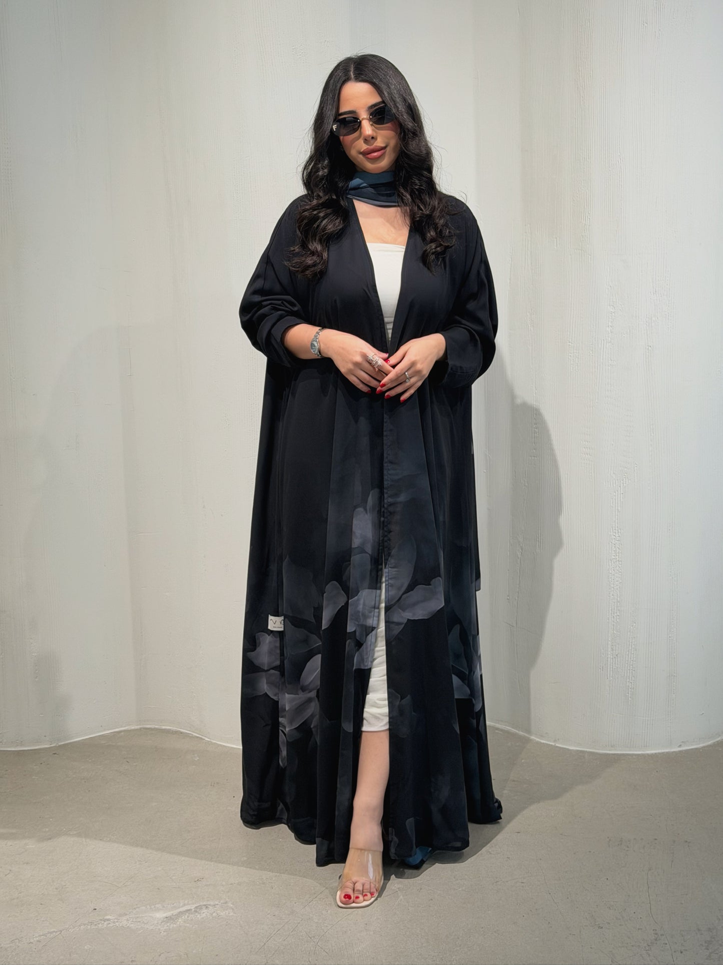 N170 - Chiffon grey A cut abaya with matching headscarf