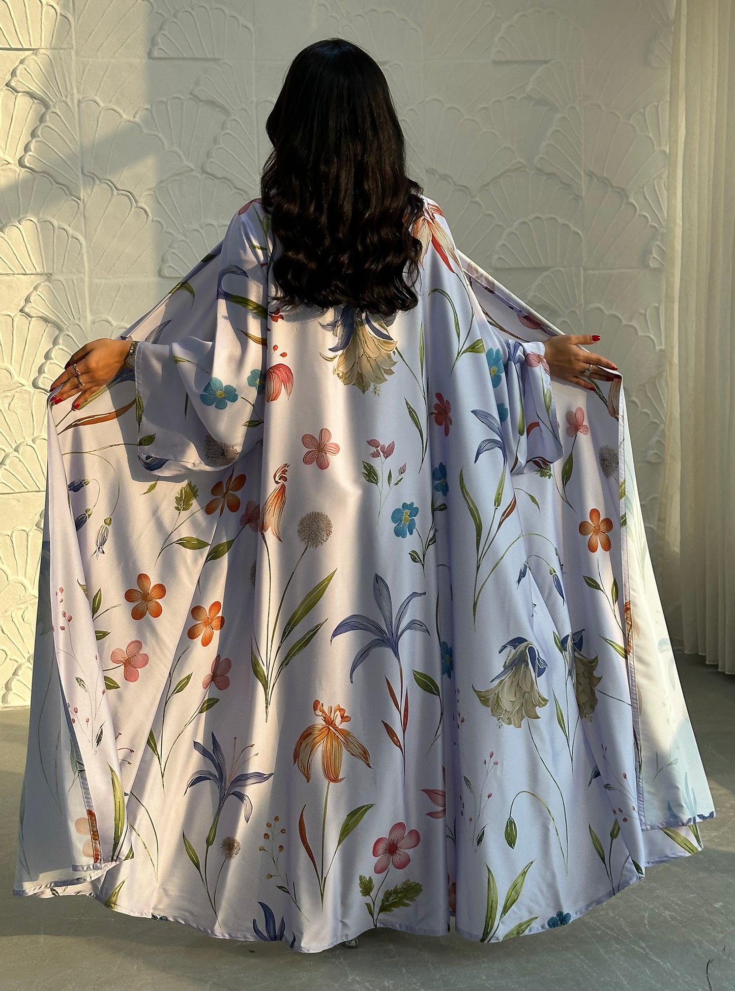 N095 - Floral A cut purple abaya