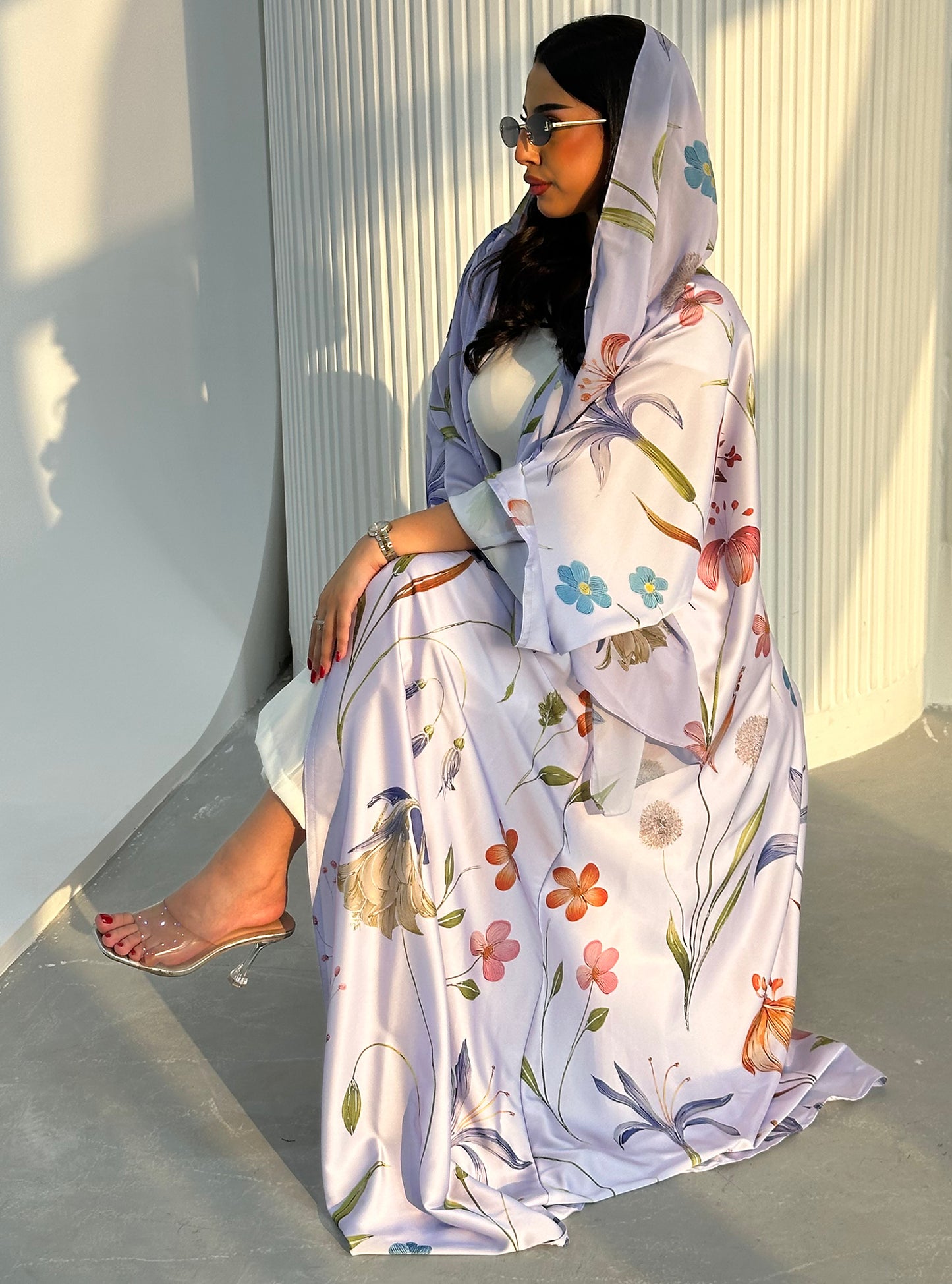N095 - Floral A cut purple abaya