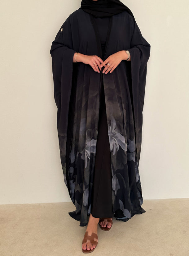 N092 - Black & jungle green shades Print Abaya