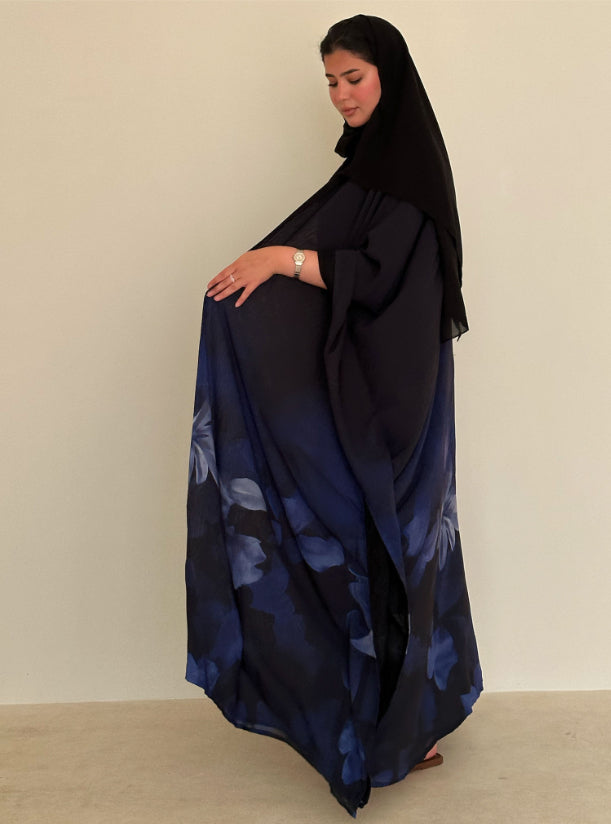 N091 - Black & purple shades Print Abaya