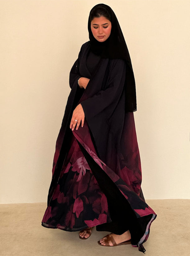 N089 - Black & pink shades Print Abaya