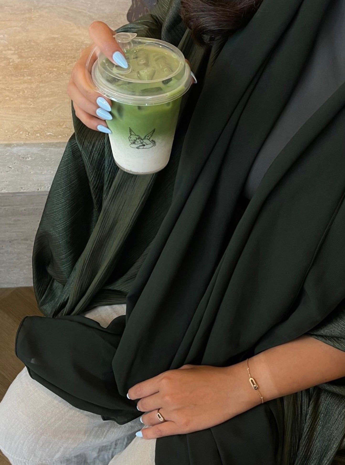 N023 - jungle green shiny abaya