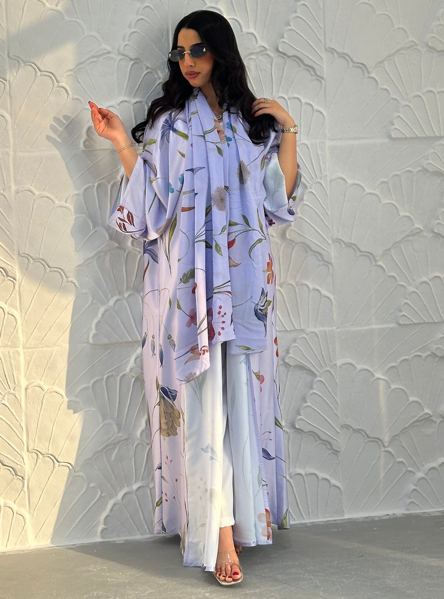 N095 - Floral A cut purple abaya