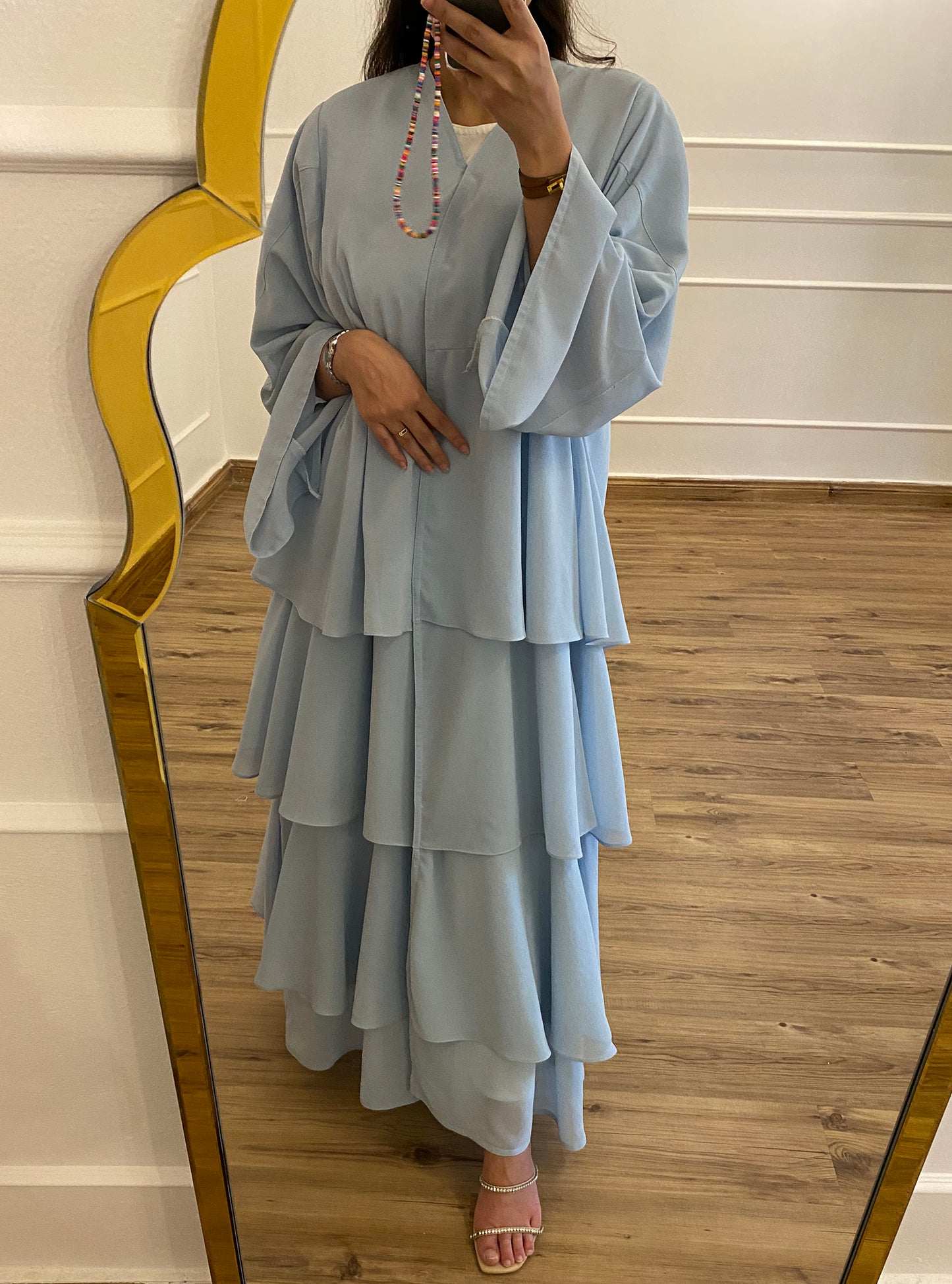 N081 - Ruffles baby blue abaya