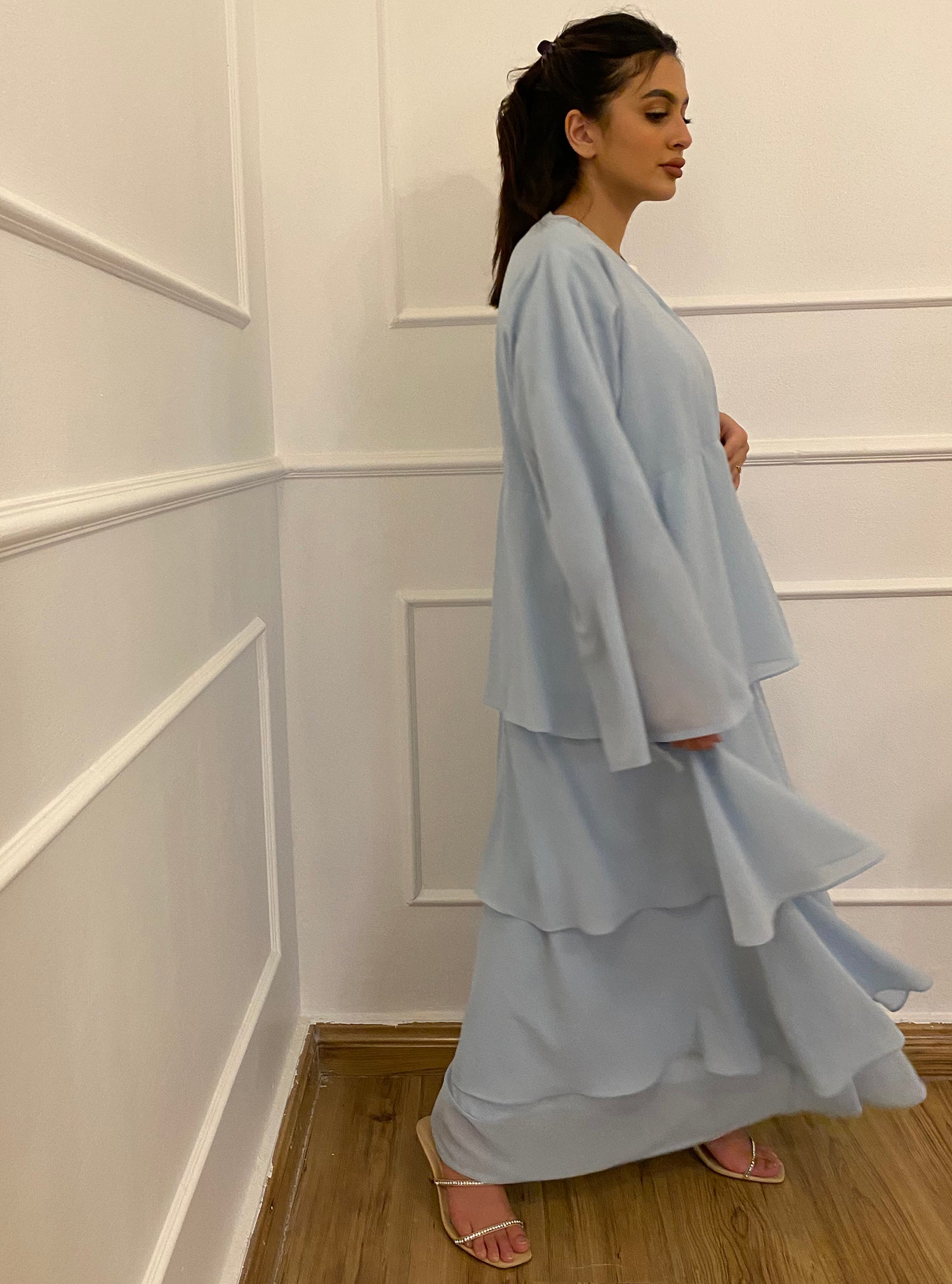 N081 - Ruffles baby blue abaya