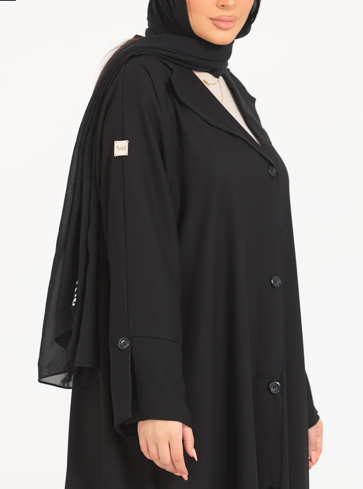 N010 - Black A-line jacket buttons abaya