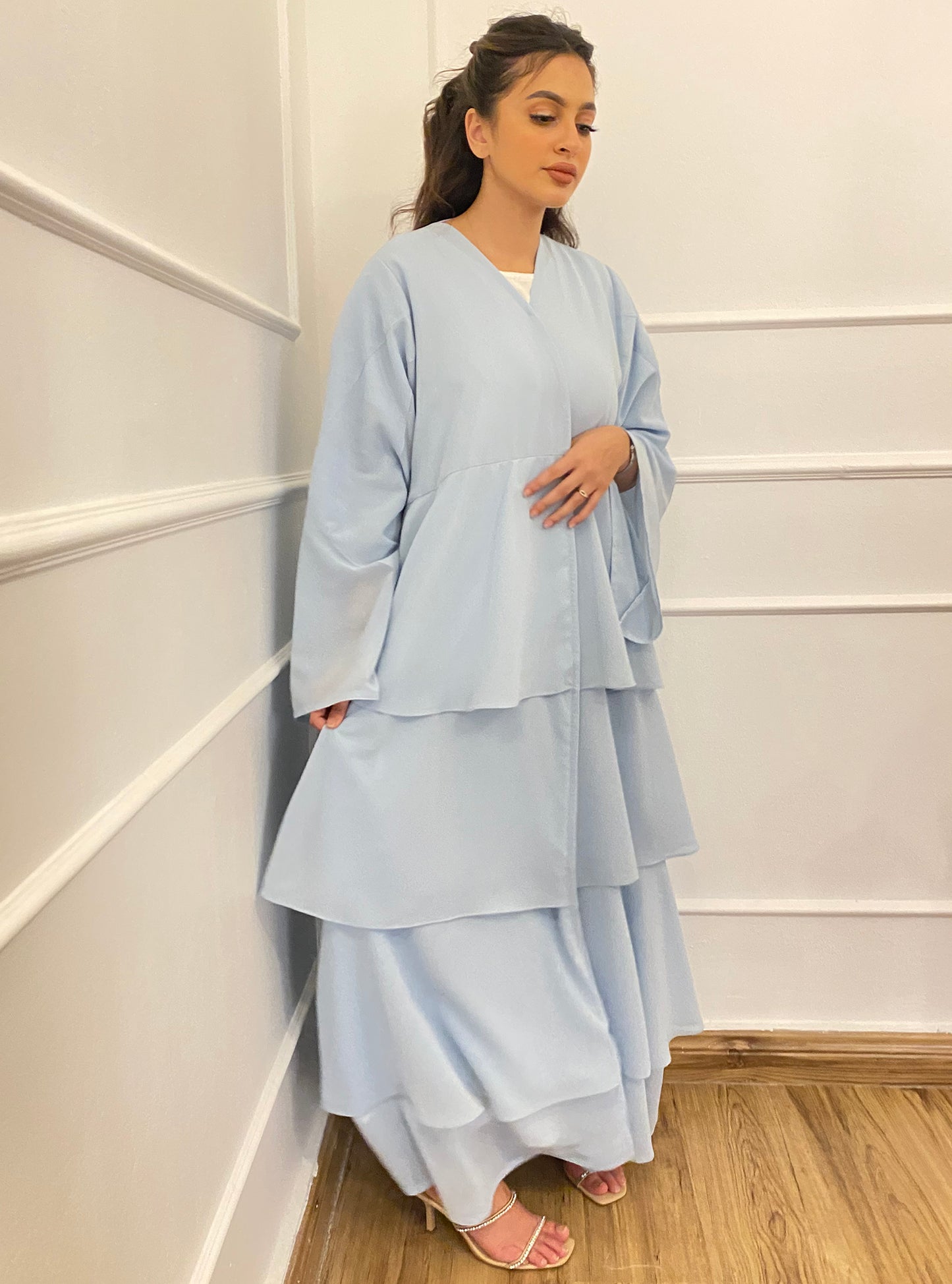 N081 - Ruffles baby blue abaya