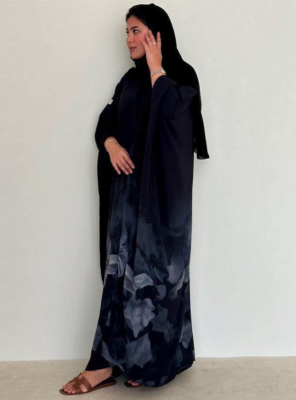 N088 - Black & Grey Print Abaya