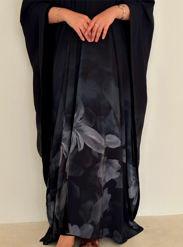 N088 - Black & Grey Print Abaya