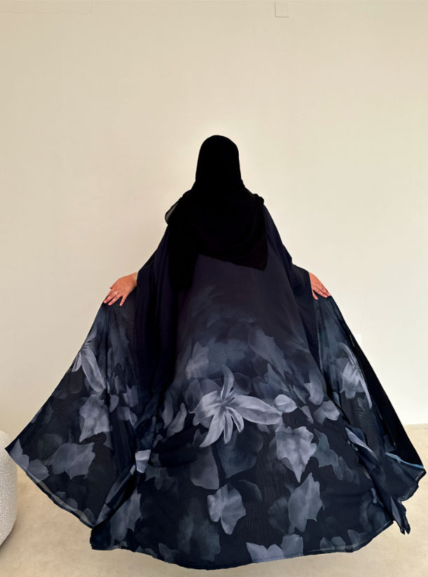 N088 - Black & Grey Print Abaya